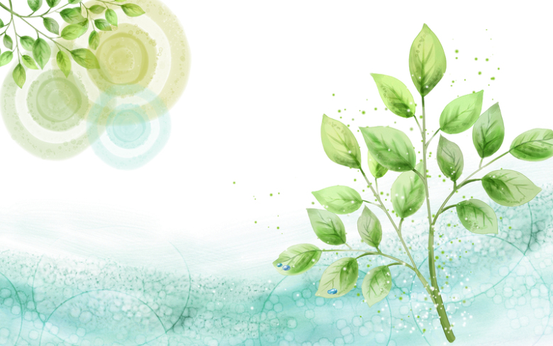 手绘喷绘水彩绿树叶圈圈印刷背景