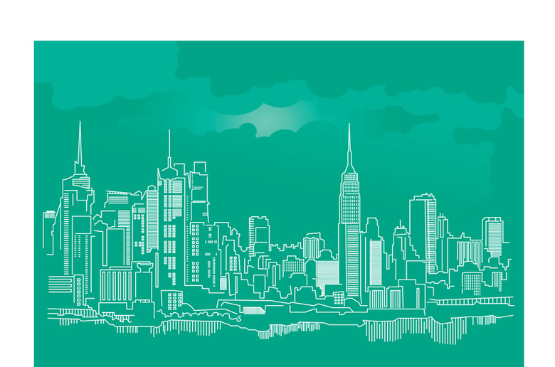 手绘纽约城市海报绿色背景