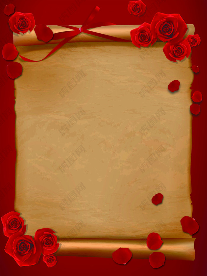 红色玫瑰信纸背景元素