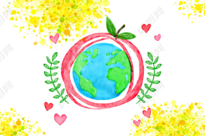 卡通地球手绘水彩世界地球日环保背景素材