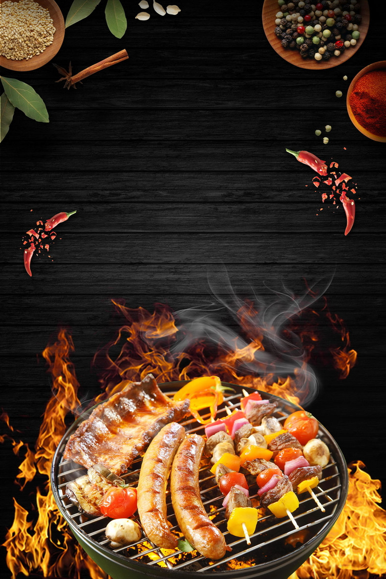美食烧烤撸串大排档背景