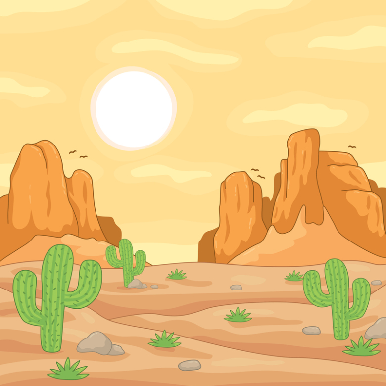 西部沙漠卡通仙人掌背景素材