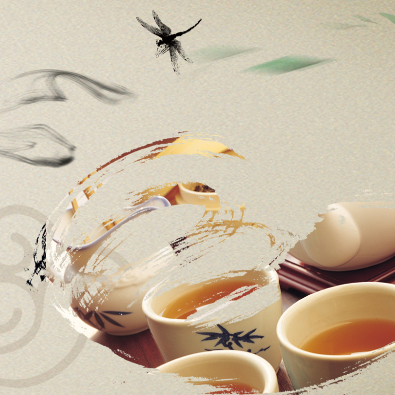 淡雅中国风茶叶茶具PSD分层主图背景素材