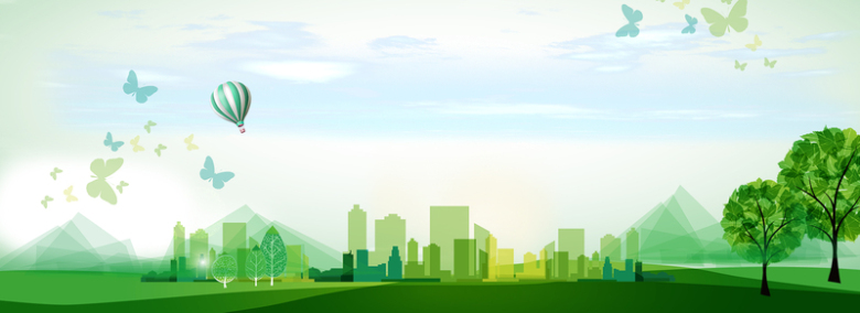 建立低碳绿色城市手绘卡通绿色banner