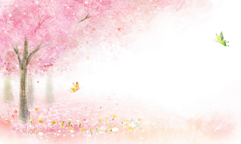 手绘粉色树木背景