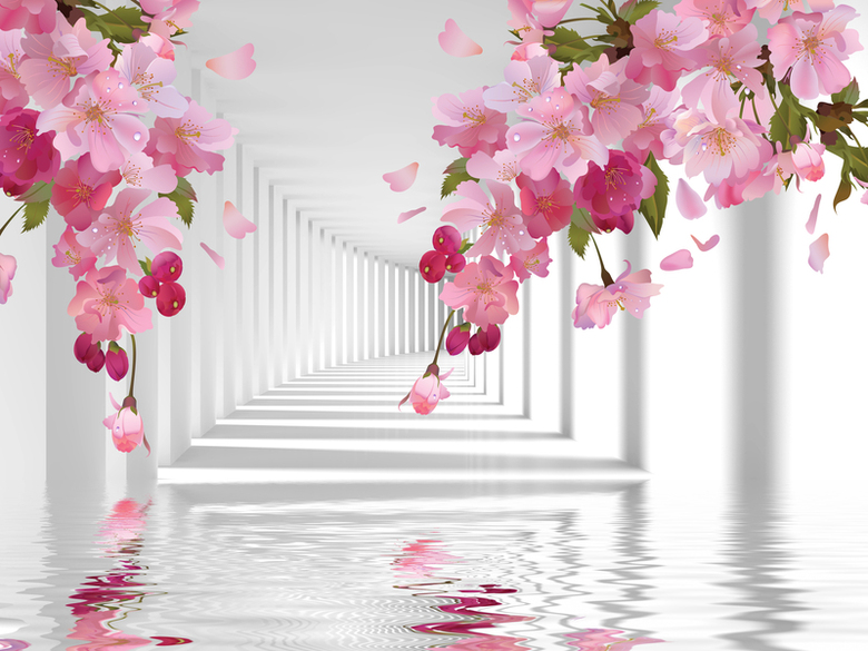 3D樱花桃花走廊海报背景素材