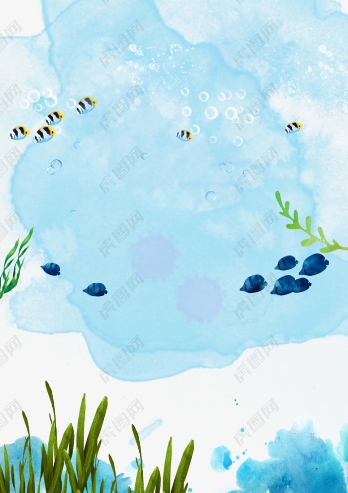 蓝色矢量插画海底夏季新品上新海报背景素材