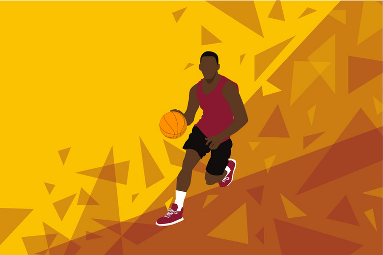 卡通篮球运动员运球激情球赛几何背景素材