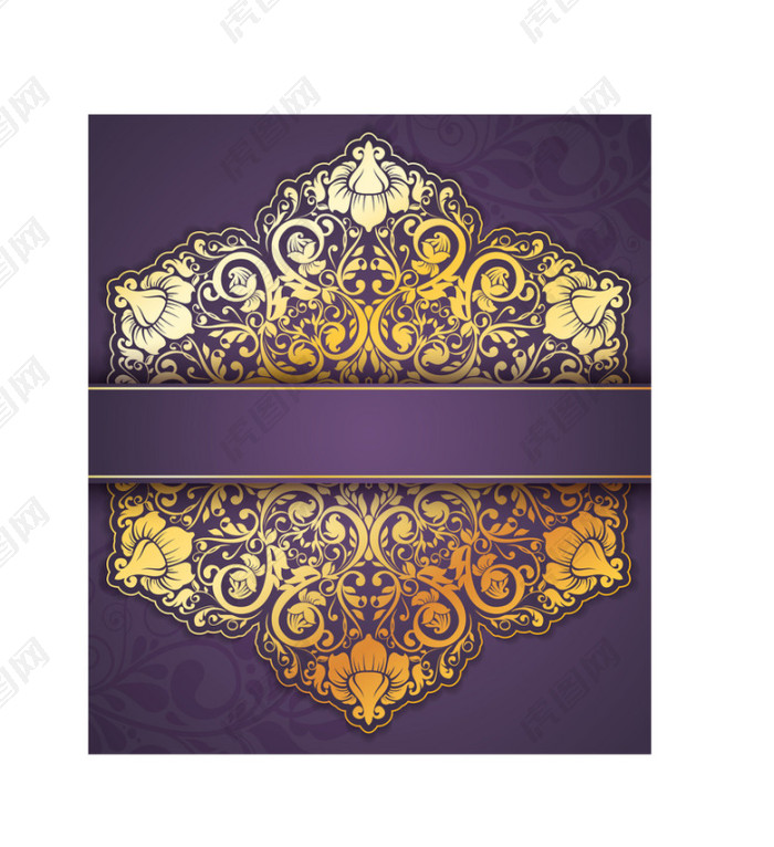 华丽金色花纹紫色背景矢量素材