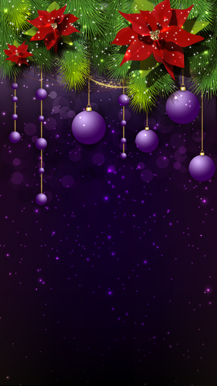 紫色梦幻彩球圣诞H5背景psd分层下载