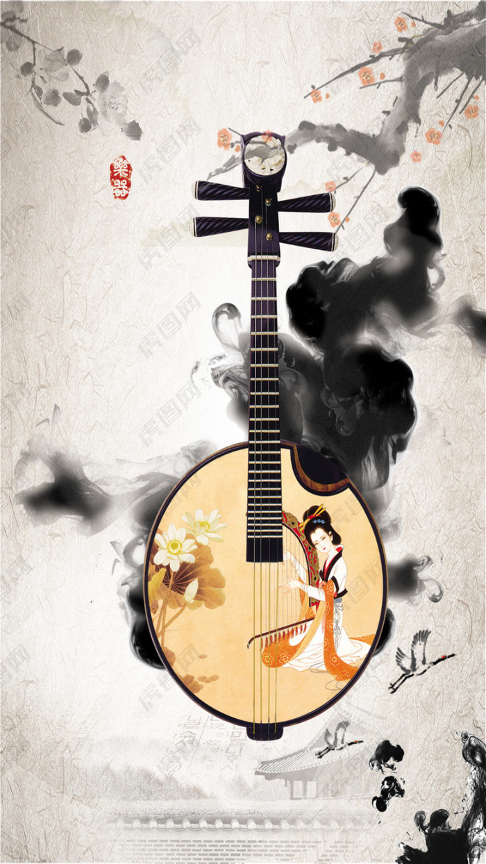 复古风中国乐器古筝海报设计背景图