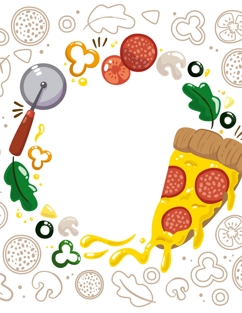 手绘卡通披萨节美食节食材海报背景素材
