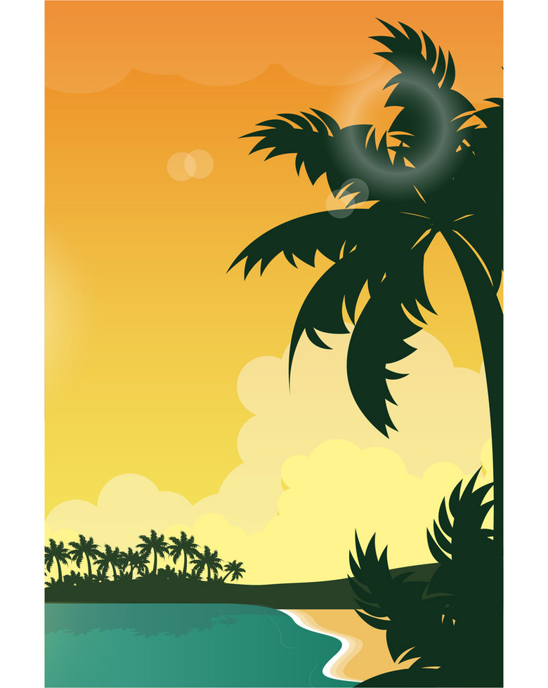 夏日海滩黄昏椰树剪影平面广告