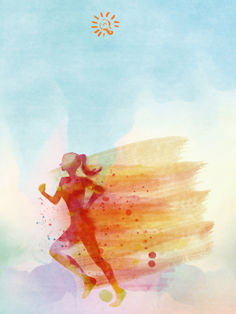 彩色水彩跑步比赛宣传海报背景素材
