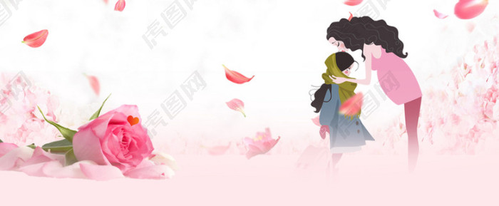 玫瑰母亲节温馨粉色花瓣手绘背景