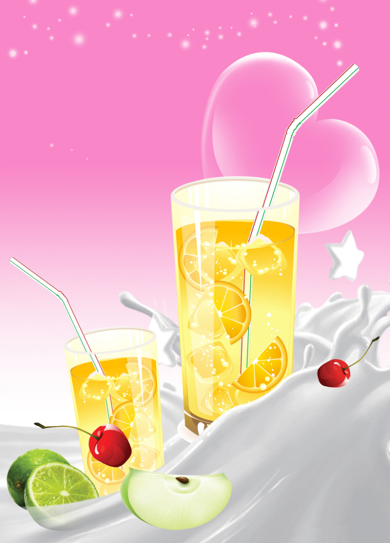 奶茶店饮品粉色背景餐饮海报