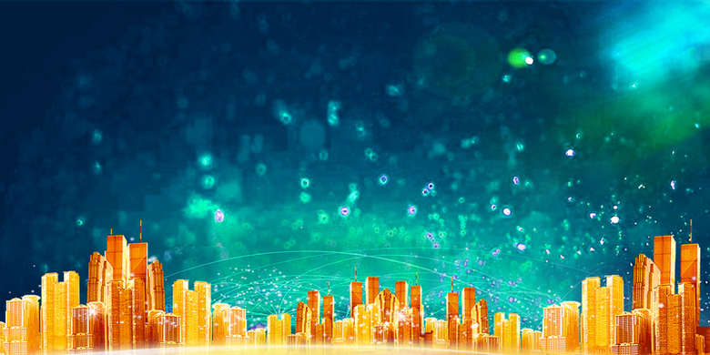 梦幻大气城市剪影梦想起航展板海报背景素材
