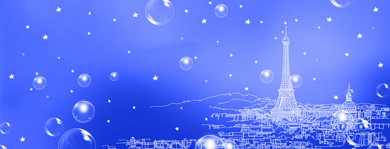 蓝色气泡线描城市巴黎背景
