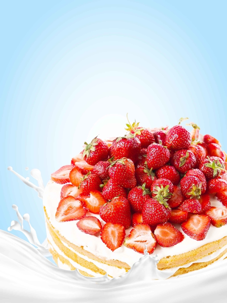 美味的牛奶草莓蛋糕海报