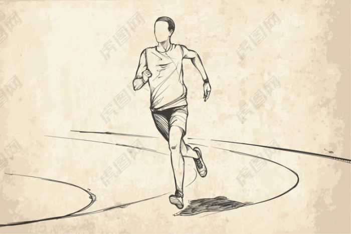 卡通手绘跑步人物复古背景素材