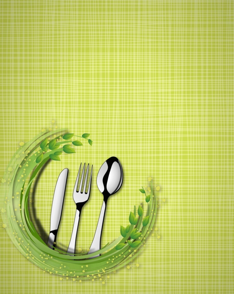 矢量绿色清新西餐餐具餐饮背景