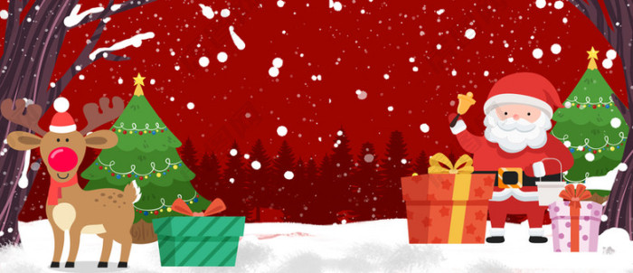 卡通圣诞节雪花红色背景