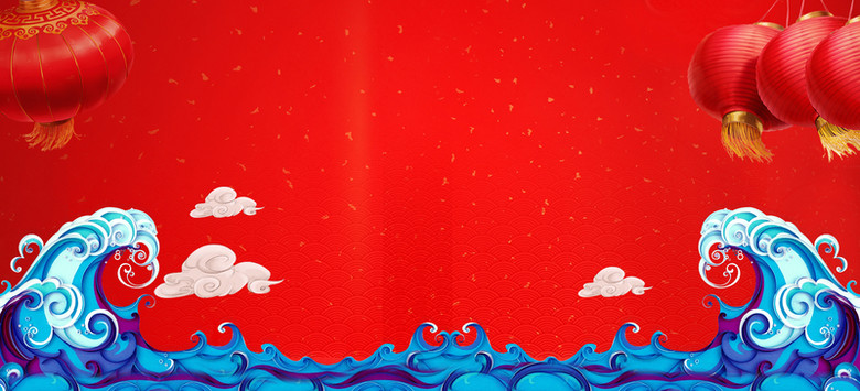 春节背景童趣红色banner背景