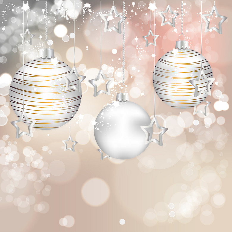 圣诞节华丽金属质感吊球银色背景图