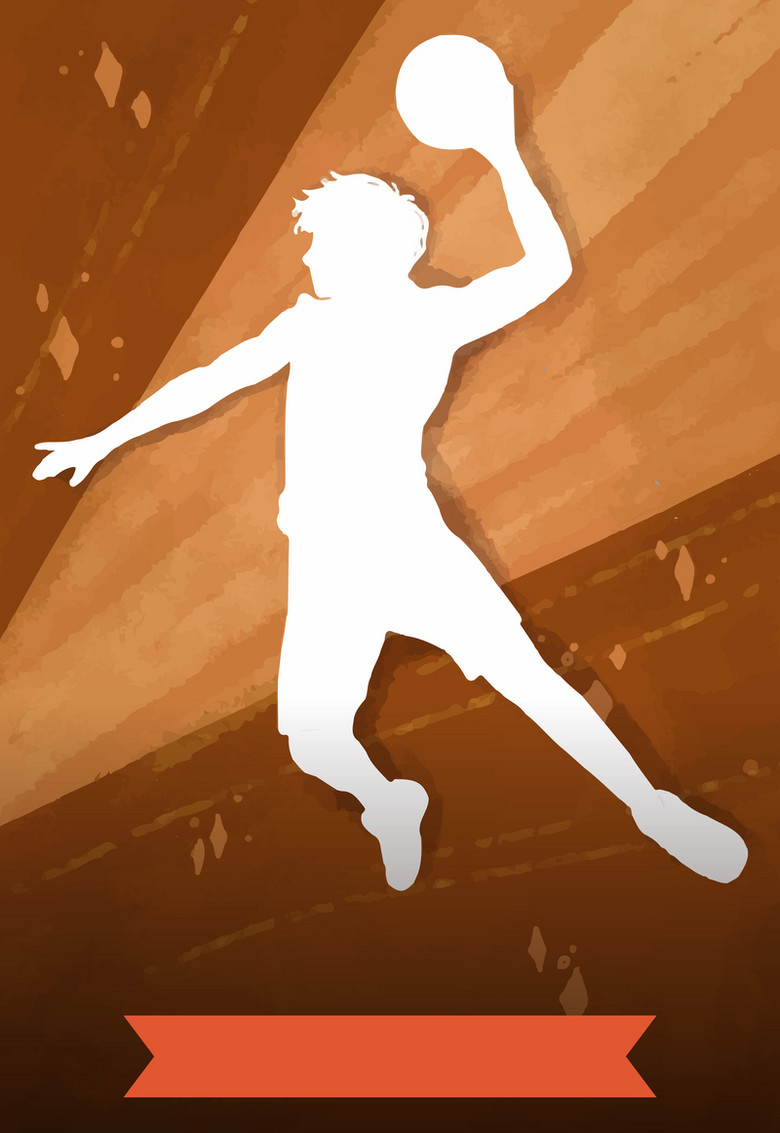手绘卡通篮球球赛运动员剪影海报背景素材