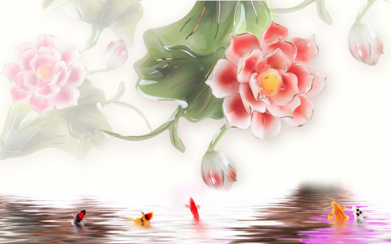 花卉锦鲤浮雕海报