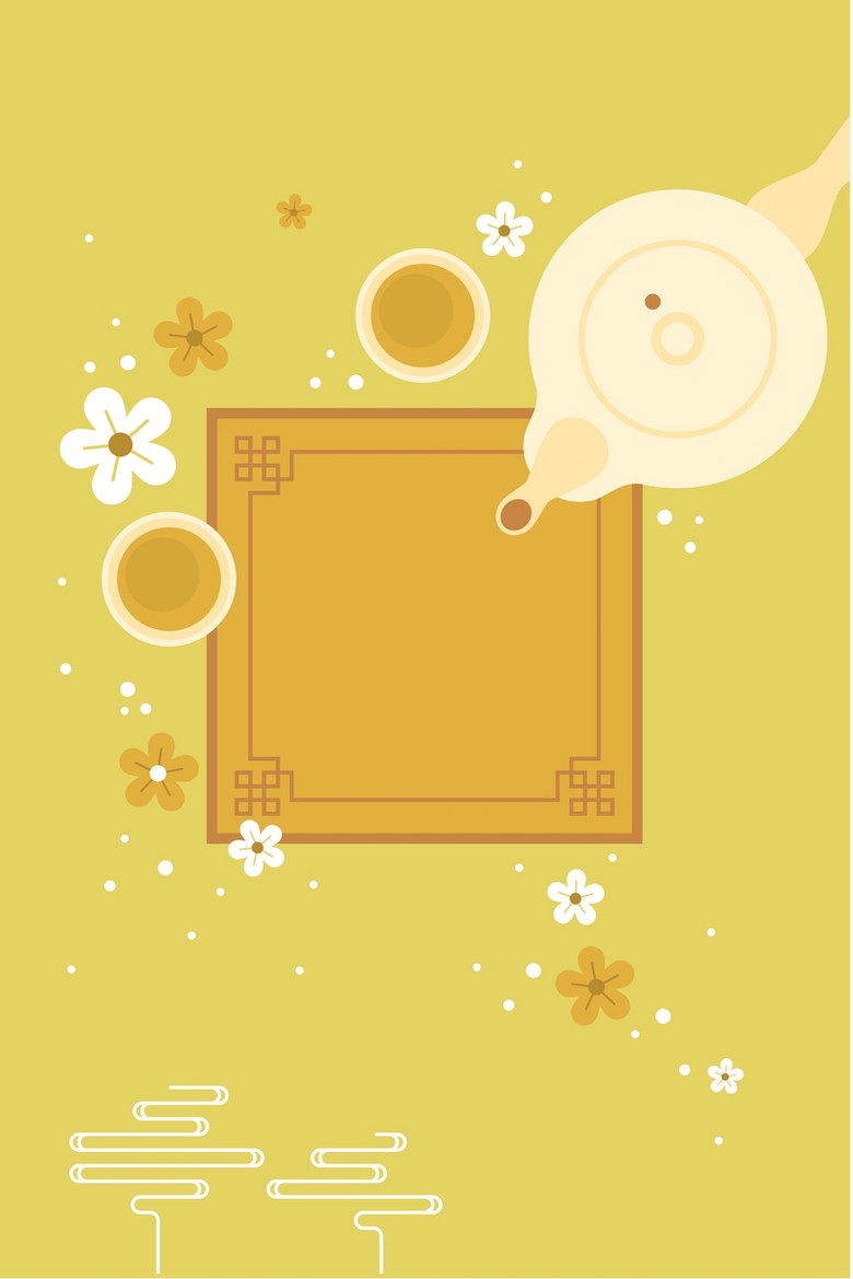 矢量茶壶传统元素花卉黄色背景