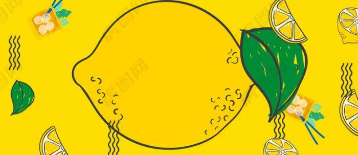 创意柠檬汁卡通手绘几何黄色背景