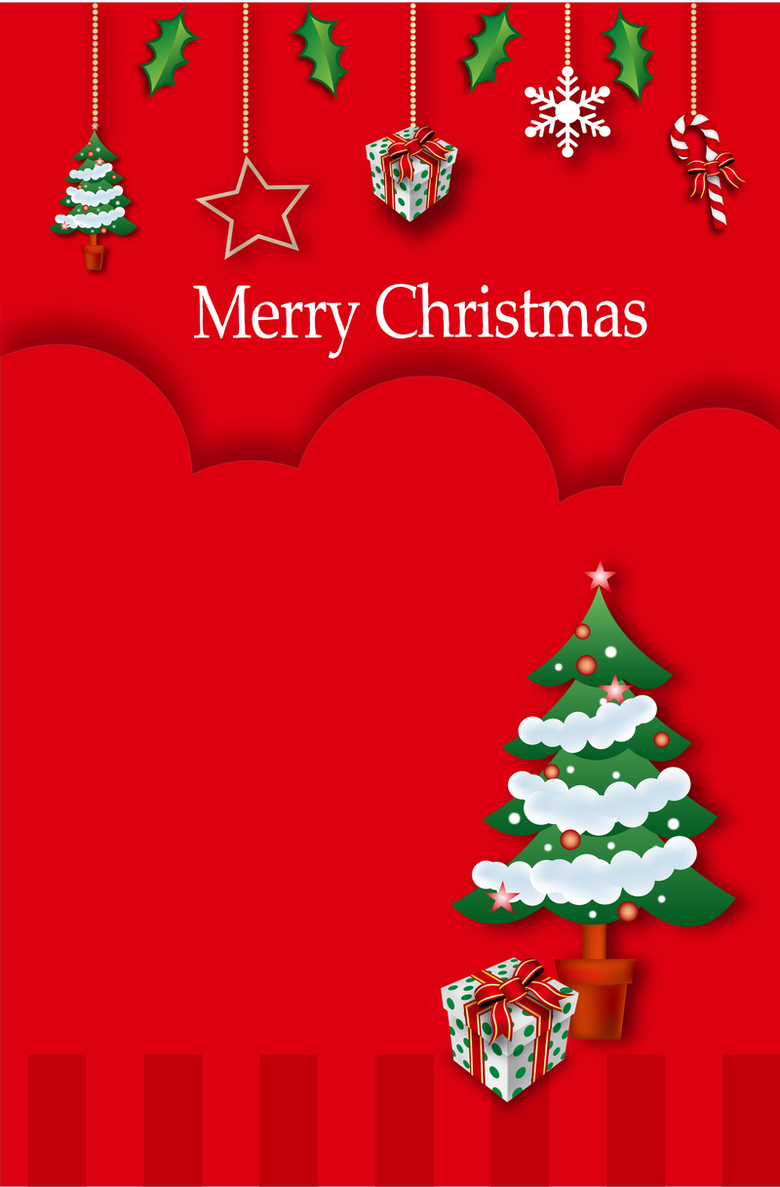 绿色圣诞树圣诞装饰红底背景素材