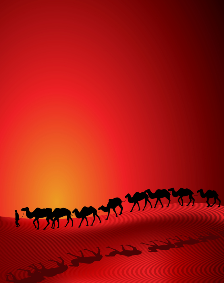 矢量旅游夕阳沙漠骆驼背景