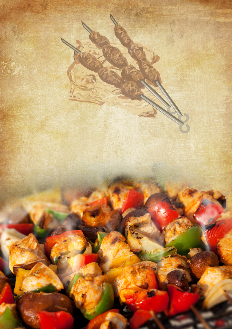 美食撸串烤串海报背景