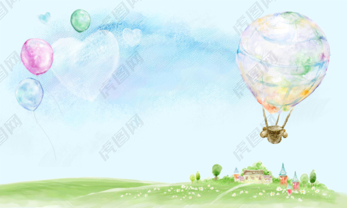 水彩梦幻氢气球儿童乐园海报背景psd