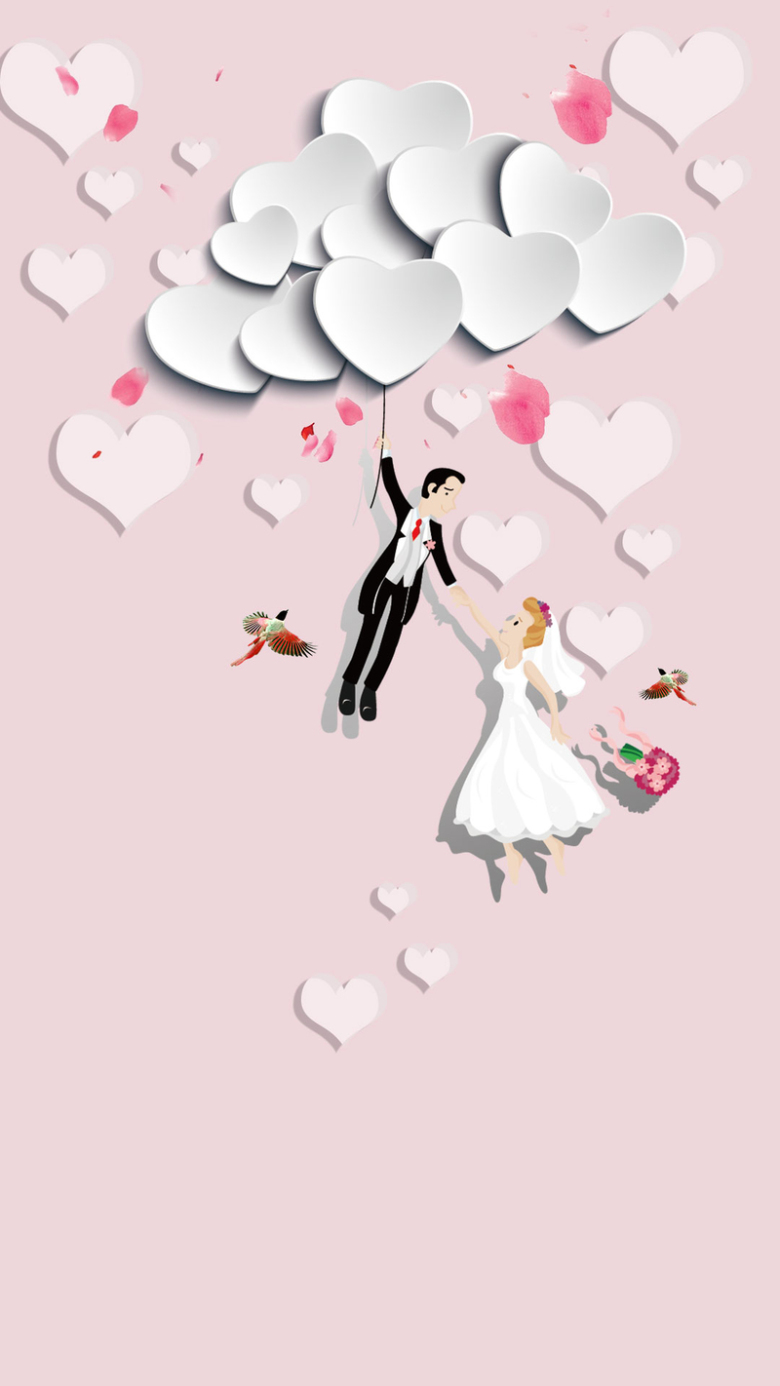 白色简约情侣结婚插画促销结婚