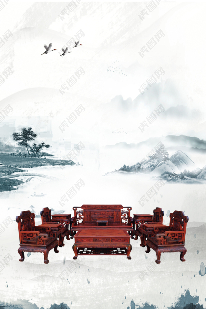 中国风古典家具海报背景素材