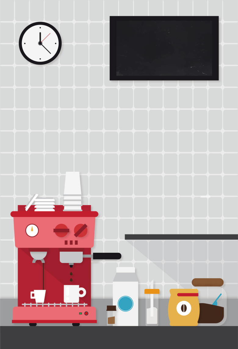 扁平化咖啡机和餐具海报背景素材
