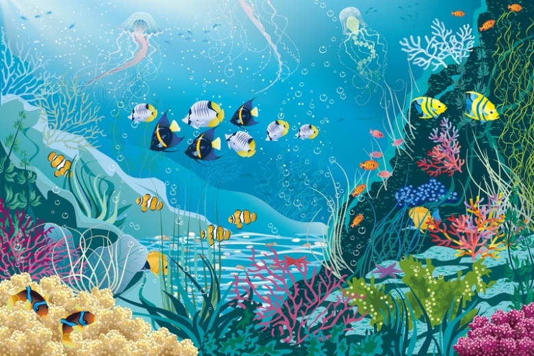 卡通海底世界鱼群背景
