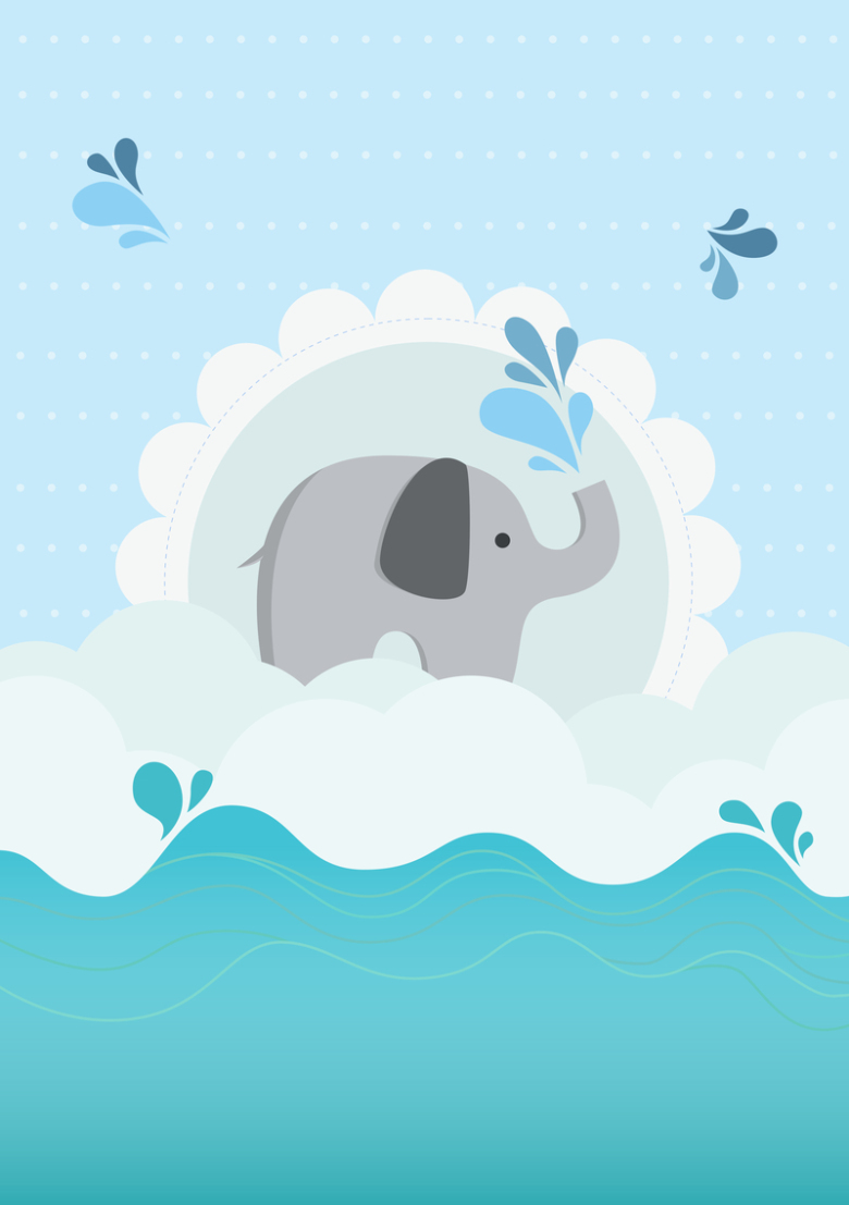 蓝色大象图案婴幼儿产品海报背景素材