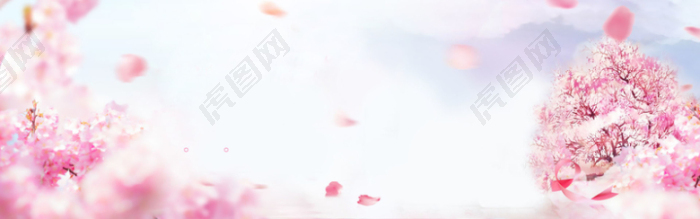夏季浪漫粉色漂浮花瓣桃花海报背景