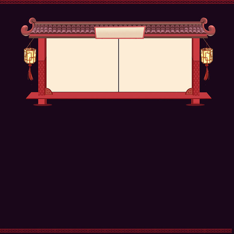 中国风卡通红色屋檐主图背景素材