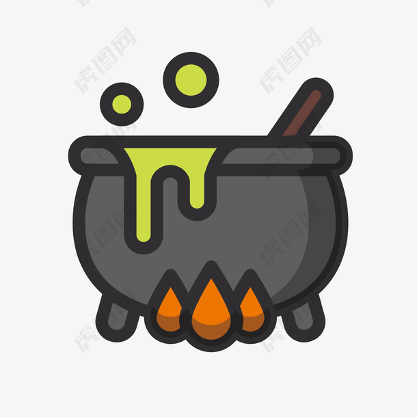 火烧烹饪石锅卡通矢量图标