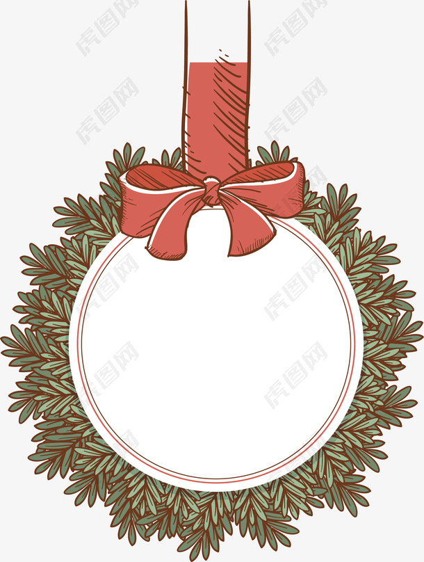 可爱手绘松树枝圣诞球标题框