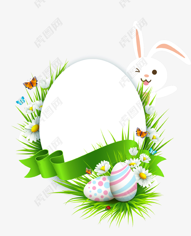 绿色立体创意复活节彩蛋兔子免抠