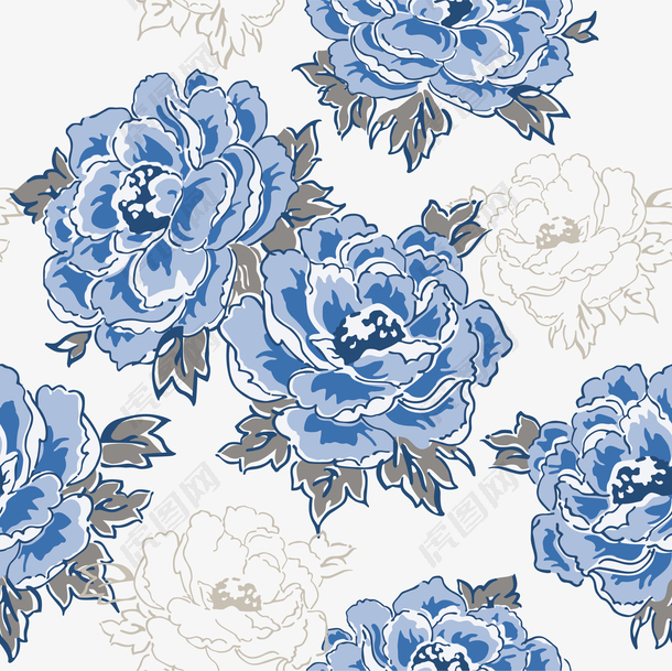 中国风传统花朵矢量蓝色装饰花纹