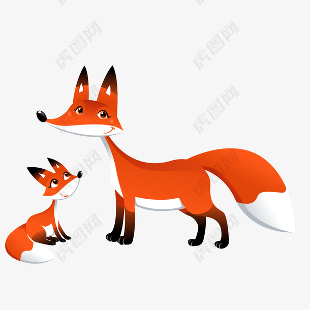 卡通狐狸妈妈和小狐狸