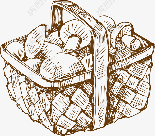 手绘篮子里的蘑菇