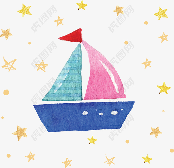 星星花纹彩色小船